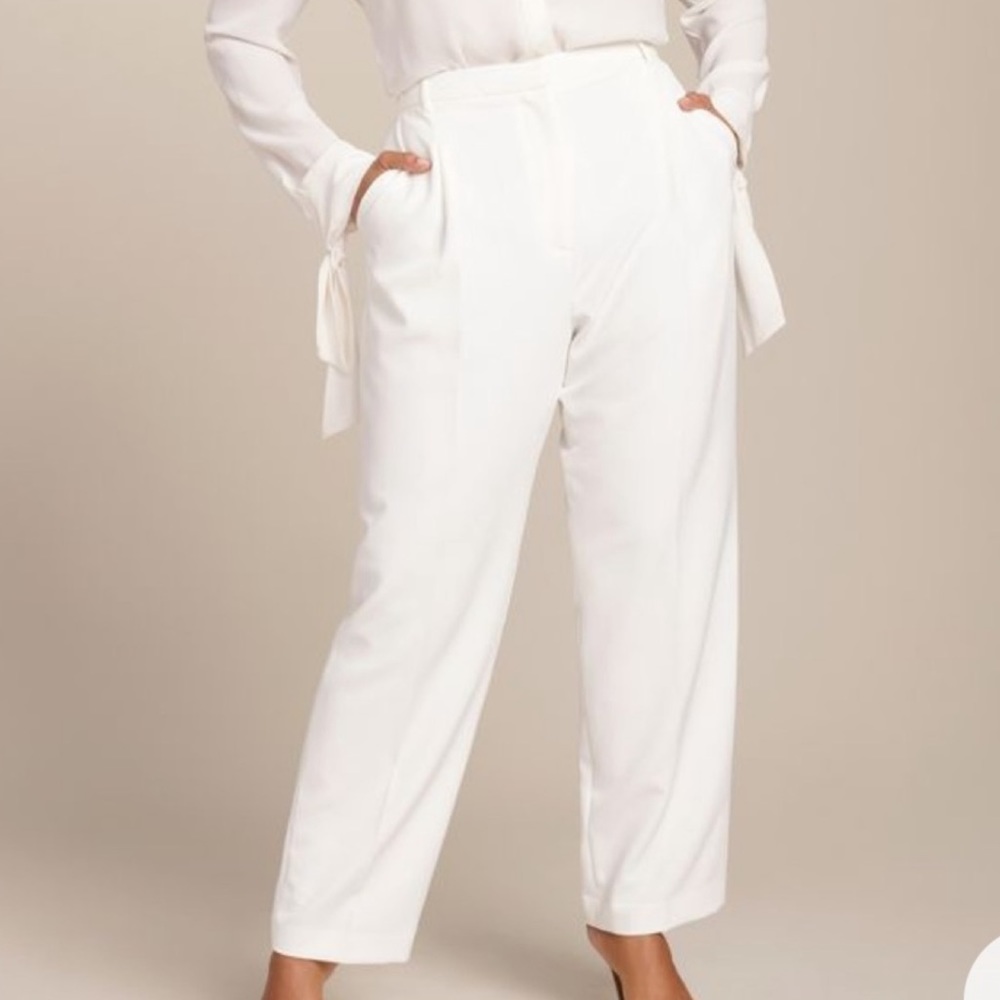 SALLY LAPOINTE Size 16 White Ecru Trousers Crepe Pleat Timeless Career $899 NEW